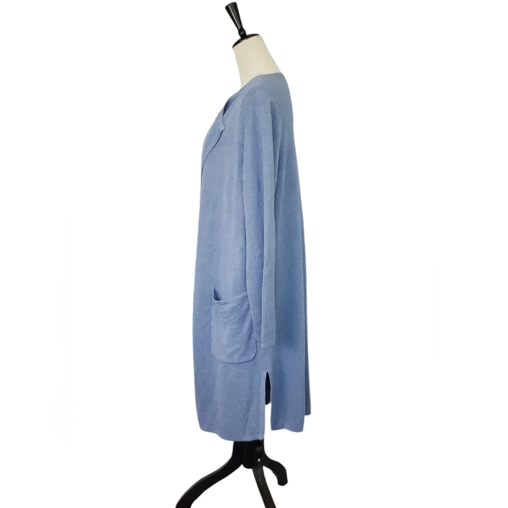 Juliette Collarless Linen Blend Sweater-Blazer Sz M Periwinkle Coastal Preppy - Picture 5 of 11